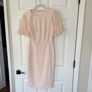 Calvin Klein Soft Pink Midi Dress with Flutter Sleeves